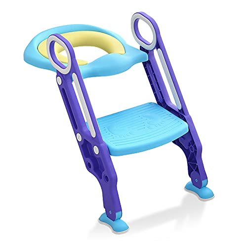 Froadp Töpfchentrainer mit treppe Lerntöpfchen Toilettensitz Kinder-Töpfchen höhenverstellbar und klappbar für 1-7 jährige, Blau + Lila von Froadp