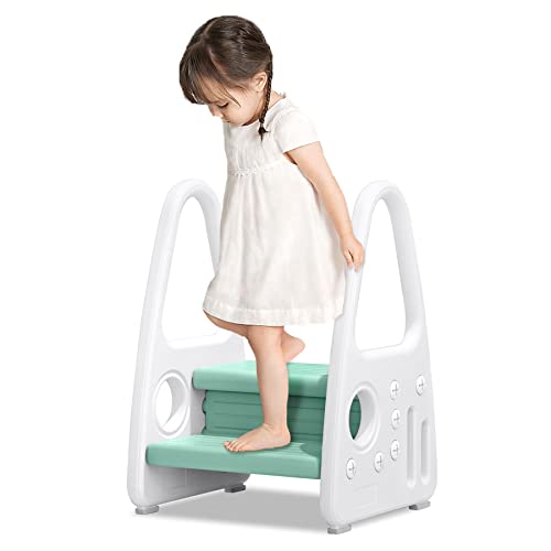 Froadp Tritthocker Kinder 2 Stufen Trittschemel 45x39.5x61cm Sicherer Kinderhocker aus Kunststoff Pyramiden-Struktur Lernturm Trittleiter Schemel für Kinderzimmer Kindergarten Küche Bad (Grün) von Froadp