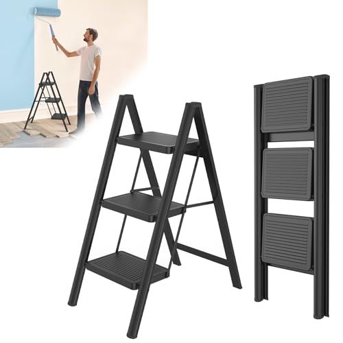 Froadp Trittleiter 3 Stufen Klappbar rutschfeste Stehleiter Eisen Klappleiter Multifunktionale Leiter Tritthocker Haushaltsleiter für Haus Küche und Außenbereich Belastbar bis 250 kg von Froadp
