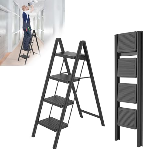 Froadp Trittleiter 4 Stufen Klappbar rutschfeste Stehleiter Eisen Klappleiter Multifunktionale Leiter Tritthocker Haushaltsleiter für Haus Küche und Außenbereich Belastbar bis 250 kg von Froadp