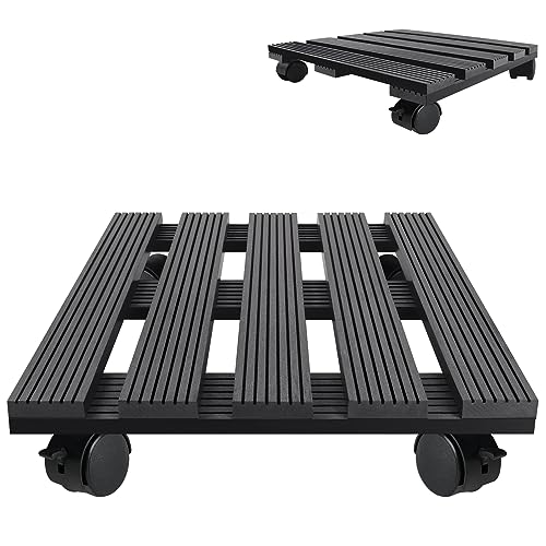 Froadp WPC Pflanzenroller 2er-Pack Blumenroller Rollbrett mit 360° Drehbare Räder Transportpaletten für Pflanzen Blumentopf Transporthilfe für Pflanzen Tragkraft 100KG (Dunkelgrau, Quadratisch) von Froadp