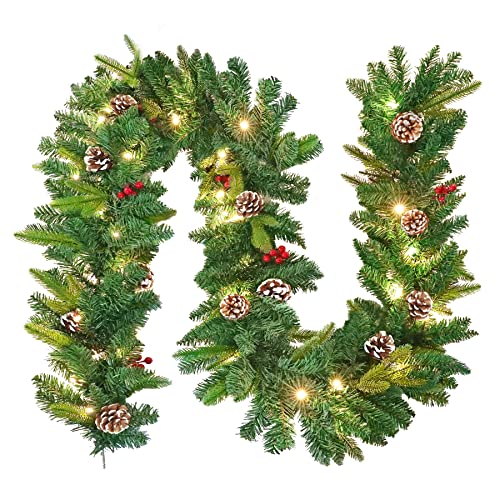 Froadp Weihnachtskranz Weihnachtsgirlande Tannengirlande mit Tannenzapfen und Rote Beere Türkranz Weihnachten Girlande Tannenkranz Weihnachtsdeko für Innen und Außen (800cm, mit Lichterkette) von Froadp
