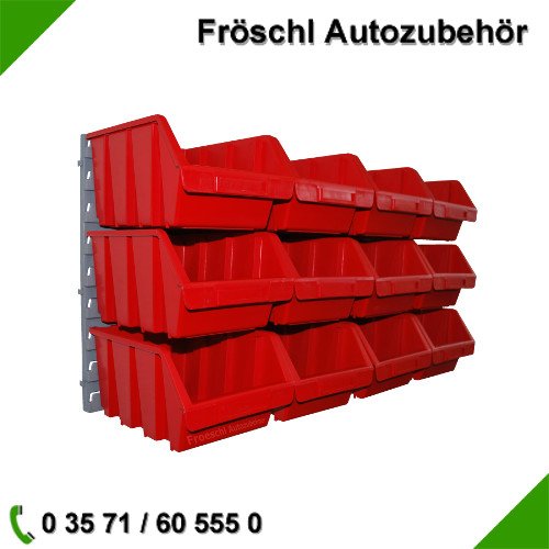 12x Gr.3 Rot Lagersichtkasten mit Wandhalterung Aufbewahrungsbox Kasten Wandplatte Stapelbox Werkstattwand Kunststoff Regalbox Werkstatt Sichtlagerkästen Sortimentskasten Box Sichtlagerbox Halterung Lagerkiste Lagerbox Aufhängevorrichtung von Fröschl Autozubehör