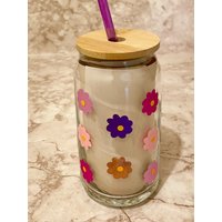 Retro Blumen Bierdosenglas - 16 Unzen Eiskaffeeglas Sodadosenglas von FrogDogDesignsStore