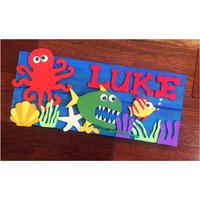 Unterwasser Sea World Meerjungfrau Handgemalte Benutzerdefinierte 3D Holzkinder Namensteller, Kinder Kinderzimmer, Name Schild, Plaque; Unterwasser Sea World Meerjungfrau Handgemalte Benutzerdefinierte 3D Holzkinder Namensteller, Kinder Kinderzimmer, Name Schild, Plaque; von FroggyBooShop