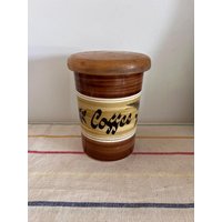Retro Vintage Toni Raymond Keramik Kaffeekanister Caddy Mit Versiegeltem Holzsaugring von FroggyBrocante