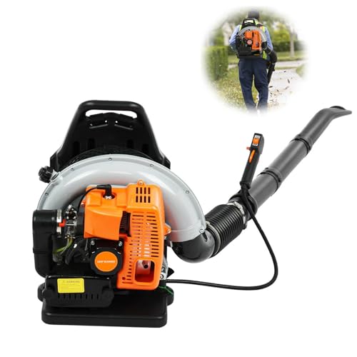 63cc Benzin Laubbläser, Rucksack Laubbläser Benzin, 3PS Kabelloser Laubgebläse Benzinbetrieben, 2-Takt Rückentragbar Blasgerät bis zu 330 km/h, Tragbar Rückenlaubbläser für Terrassen Gärten von Frogued