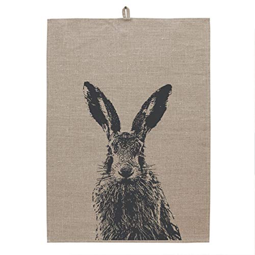 Frohstoff -Geschirrtuch, Trockentuch, Küchentuch - 100% Leinen - Feldhase Hase - Natur/Anthrazit - 50 x 70cm von Frohstoff