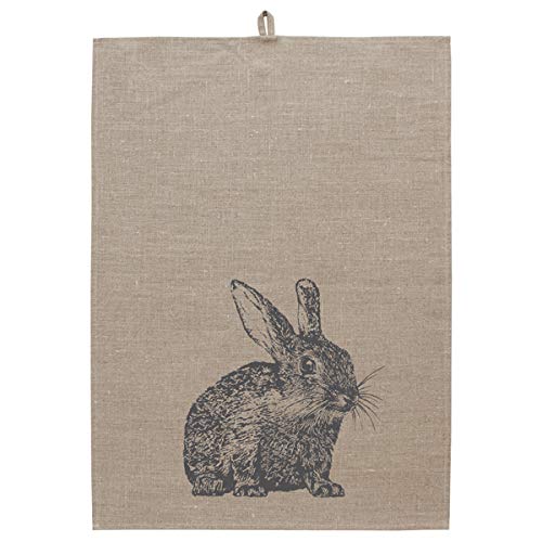 Frohstoff - Geschirrtuch, Trockentuch, Küchentuch - 100% Leinen - Wildkaninchen, Kaninchen, Hase - Natur/Anthrazit - 50 x 70cm von Frohstoff