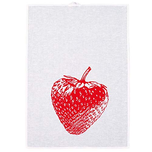 Frohstoff - Geschirrtuch, Trockentuch, Küchentuch - Halbleinen - Erdbeere - Weiß/Rot- 50 x 70cm von Frohstoff