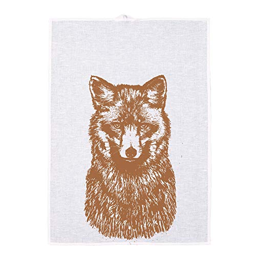 Frohstoff - Geschirrtuch Trockentuch Küchentuch - Halbleinen - Fuchs - Weiß/Cognacbraun - 50 x 70 cm von Frohstoff