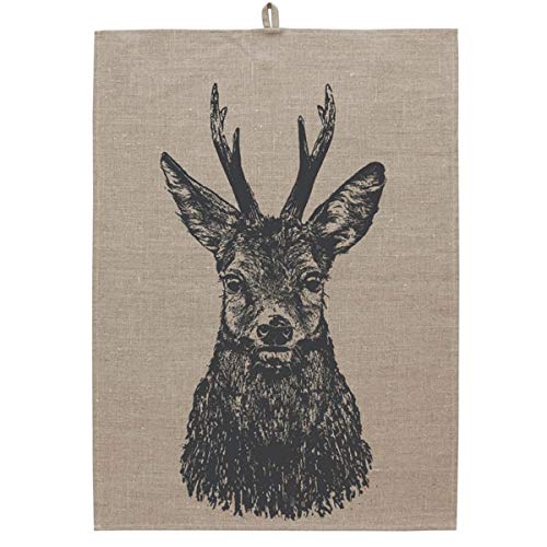 Frohstoff - Trockentuch Küchentuch Geschirrtuch - 100% Leinen - Rehbock - Natur/Anthrazit - 50 x 70cm Frohstoff - Trockentuch Küchentuch Geschirrtuch - 100% Leinen - Rehbock - Natur/Anthrazit - 50 x 70cm von Frohstoff