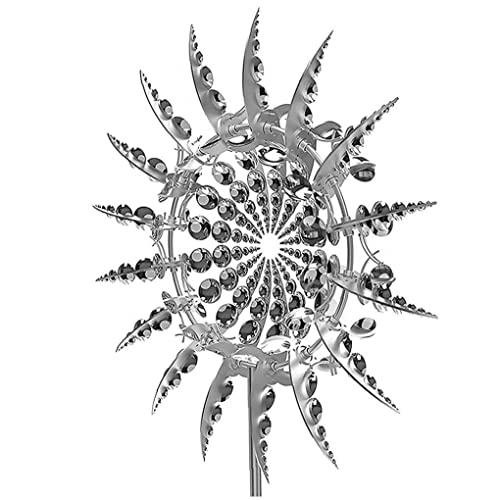 Froiny 3D Windkraft-Metall-windmühle-windfänger-skulptur Garten-pfahl-Edelstahl-Wind-Spinner Für Den Außen-Patio-Rasen, Silber, 30*30cm von Froiny