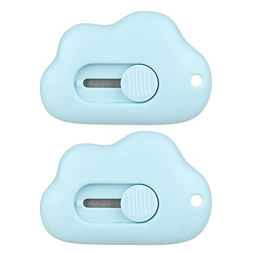 Froiny 2pcs Mini Cloud Utility Knife Automatic 9mm Steel Blade Paper Cutter Opener for Letter Box Wrapping Cutting School, Blue von Froiny