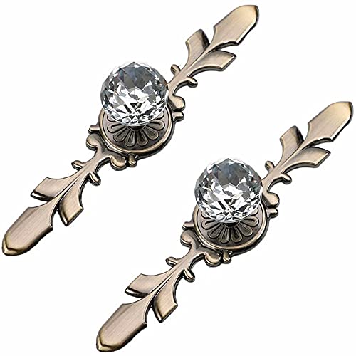 Frolahouse 2 Stück Diamant-Kristallgriffe mit Bronzeplatte (Länge 120 mm), Schuhbox-Knauf,Zieher, Möbelbeschläge von Frolahouse