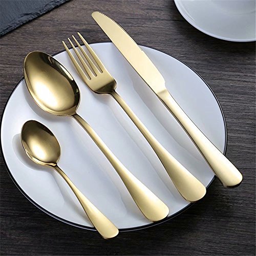 Frolahouse 4pcs Golden Edelstahl Besteck, Besteck Set, Essgeschirr, Messer und Gabel Set für 1 Person von Frolahouse