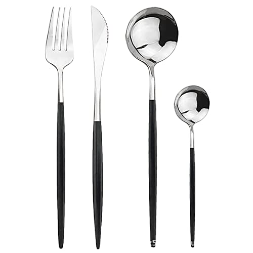 Frolahouse Besteck-Set für 6 Personen, 24-teilig,Western-Luxus 18/10 Edelstahl (Schwarz+Silber) von Frolahouse