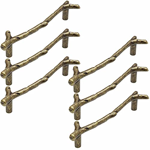 Frolahouse Türgriffe aus Zinklegierung, Kupfer-Baumzweig-Form, Schrankknäufe, Schubladengriff, Schrankgriff, Aufbewahrungsbox, mit Befestigungsschrauben (Lochabstand 128 mm), 6 Stück von Frolahouse