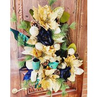 Weinachten Pfau Pampeln Rebe Kranz Haustürkranz, Türkranz Weihnachten Wandbehang, Themed Poinsettias/Bow, Weihnachtsgeschenk von FromMeToYouDesignAZ