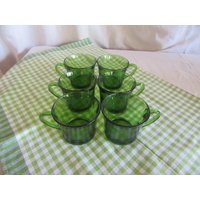 6 Grünes Glas Kaffee Espresso Demi Tasse Tassen Grün Französisch Vintage Retro Duralex von FromParisToProvence