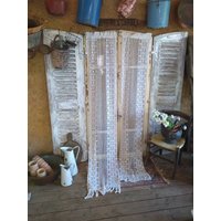 Gardine Gehäkeltes Panel Weiß Filetfransen Französisch Vintage von FromParisToProvence