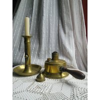 Messing Kerzenständer Und Tanklampe Schwere Qualität Französisch Vintage von FromParisToProvence