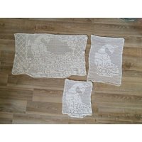 Pfau Häkeldeckchen Panels Handmade Design Französisch Vintage von FromParisToProvence