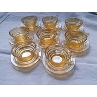 Vintage Braunglas Espresso Tassen & Untertassen - Gondolo Französisch Retro Set von FromParisToProvence