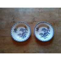 Vintage Fayence Distel Teller Blaue Und Weiße Terre De Fer, 2Er-Set von FromParisToProvence