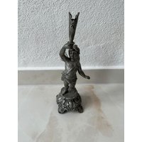 Antiker Kerzenständer Engel Putto Jugendstil Kerzenleuchter Engelfigur von FromyesterdaySchatze