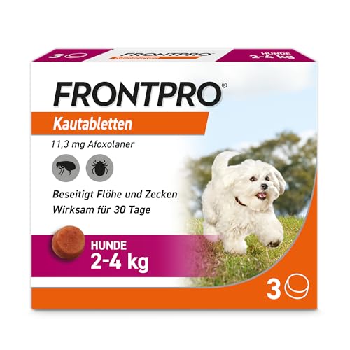 FRONTPRO Hund S - Kautablette gegen Zecken & Flöhe (kleine Hunde 2 bis 4 kg) - 3X Kautabletten für 3 Monate Schutz von FRONTPRO