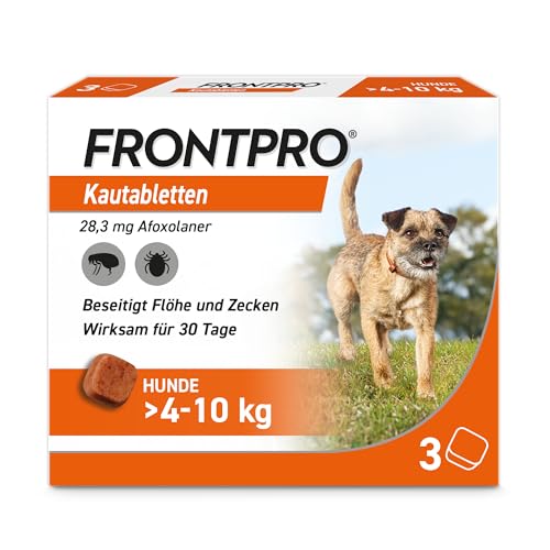 FRONTPRO Hund M - Kautablette gegen Zecken & Flöhe (Hunde 4 bis 10 kg) - 3X Kautabletten für 3 Monate Schutz von FRONTPRO