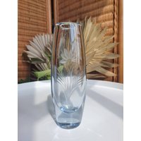 Vintage Schwere Geätzte Kristallglas Blumenvase von FrootVintage