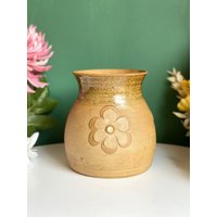 Vintage Steingut Studio Keramik Vase Mit Daisy Flowers von FrootVintage