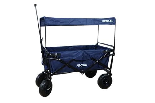 FROSAL Faltbarer Bollerwagen Nick mit Bremse Dach und Luftbereifung in Blau | Luftreifen | Lufträder von Frosal