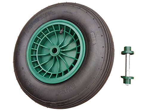 FROSAL Schubkarrenrad 400 mm inkl. Achse | mit Schlauch | Rad Luftrad Schubkarre | Ersatzrad 4.80/4.00-8 Kunststoff-Felge grün | Reifen 100 mm Breite von Frosal