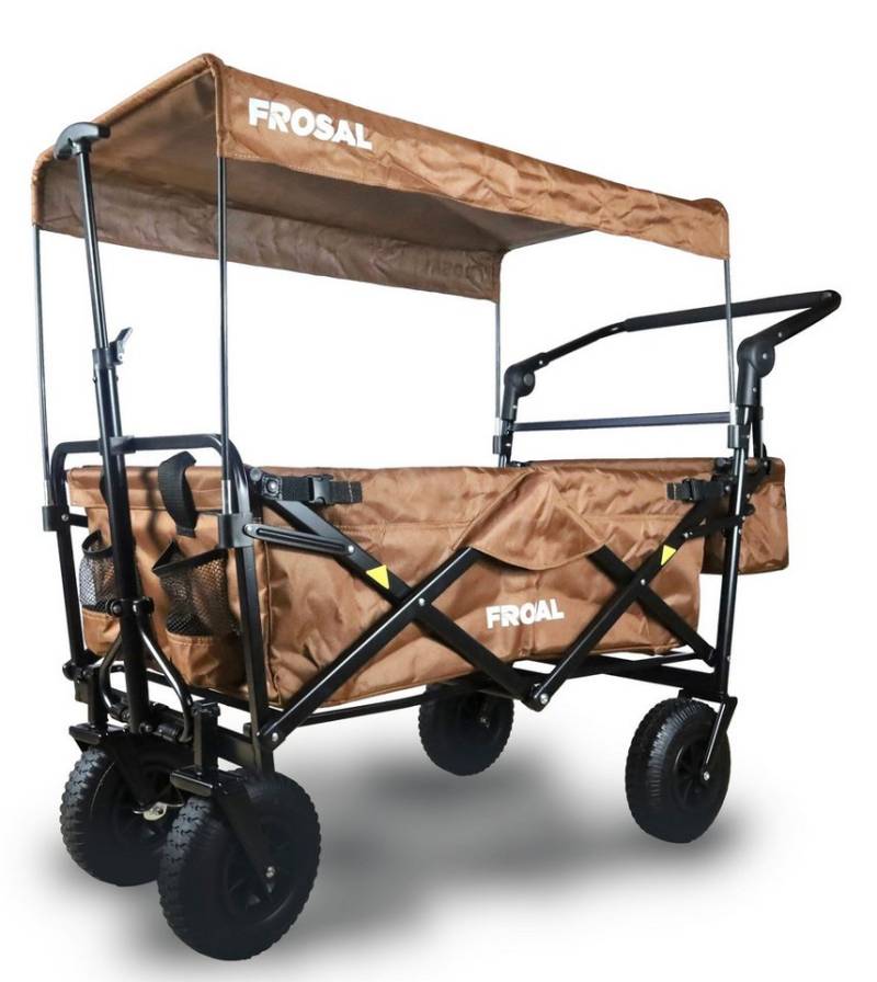 Frosal Bollerwagen Nick PRO braun faltbar mit Schiebegriff Dach & Bremse, faltbar braun von Frosal