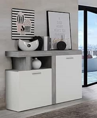 Forte JULEDA Moderne Kommode 120 130 mit 2 Türen und Einlegeböden, Sideboard Wohnzimmer, Holzwerkstoff, Nordisch Eiche Grau Holzdekor/Weiß, 128,4 cm breit x 91,5 cm hoch x 33,8 cm tief von Forte