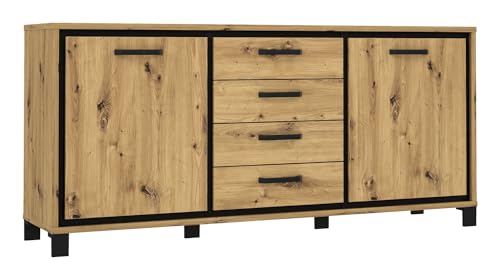 Forte TRONDHEIM Sideboard mit 4 Schubladen und 2 Türen, Holzwerkstoff, Artisan Eiche/Schwarz Eiche, B x H x T: 178,4 x 81,3 x 41,5 cm von Forte