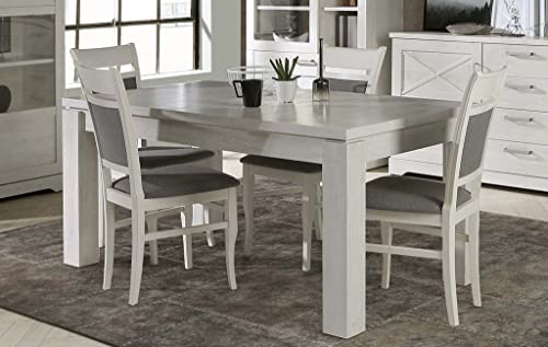 Forte ROCKHAMPTON Esstisch 160, moderner Esstisch ausziehbar, Esszimmer, Wohnzimmer, Landhausstil, Holzwerkstoff, Pinie Weiß Holzdekor, 160,4 cm breit x 76,1 cm hoch x 90,4 cm tief von Forte