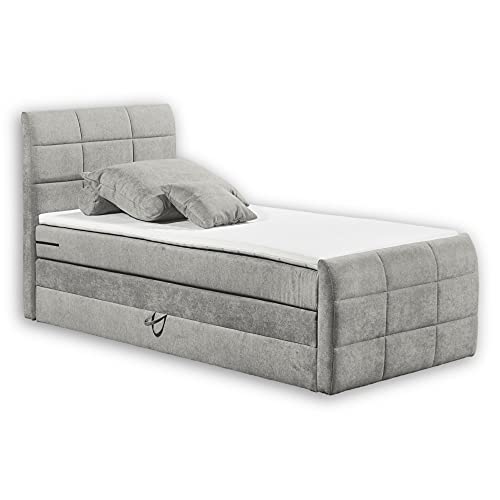 Stella Trading KUBA 2 Boxspringbett 100x200 mit Bettkasten, Schlamm - Bequemes Bett mit 7-Zonen-Federkern Matratze & Komfortschaum Topper - 103 x 113 x 220 cm (B/H/T) von Stella Trading