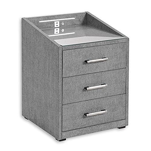 Stella Trading MOON Nachttisch Boxspringbett, Uran Dunkelgrau - Funktionaler Nachtschrank mit USB-Anschluss und LED-Beleuchtung - 47 x 61 x 46 cm (B/H/T) von Stella Trading