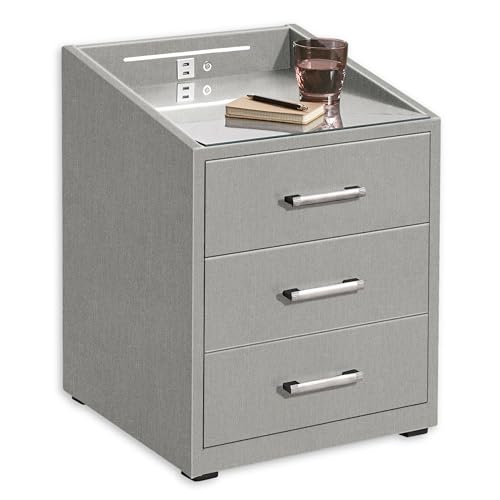 Froschkönig24 Moon Nachttisch Boxspringbett, Artemis Silver-Funktionaler Nachtschrank mit USB-Anschluss und LED-Beleuchtung, 47 x 61 x 46 cm von Froschkönig24