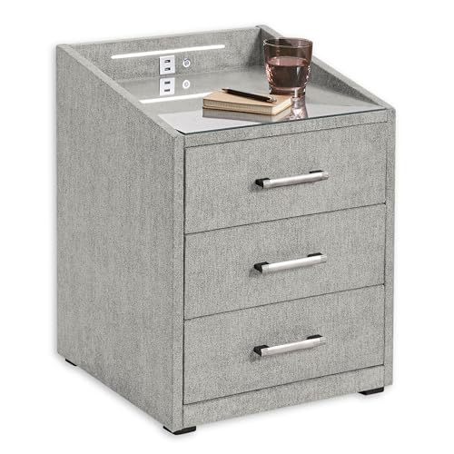 Froschkönig24 Moon Nachttisch Boxspringbett, Uran Schlamm-Funktionaler Nachtschrank mit USB-Anschluss und LED-Beleuchtung, 47 x 61 x 46 cm von Froschkönig24