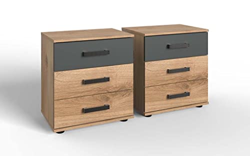 Froschkönig24 Stockholm 2er Set Nachtkommoden Anrichte Sideboard Plankeneiche/Grau Froschkönig24 Stockholm 2er Set Nachtkommoden Anrichte Sideboard Plankeneiche/Grau von Froschkönig24