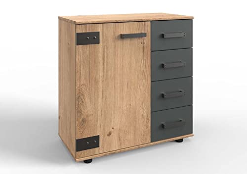 Froschkönig24 Stockholm Kommode Anrichte Sideboard Plankeneiche/Grau von Froschkönig24