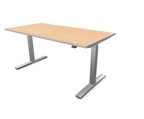 eUp 2 Schreibtisch Bürotisch elektrisch höhenverstellbar T-Gestell, Farbe und Größe wählbar, Größe Tischplatte:120 x 70 cm, Gestellfarbe:Aluminium, Farbe Tischkante:Lichtgrau, Farbe Tischplatte:Ahorn von Froschkönig24