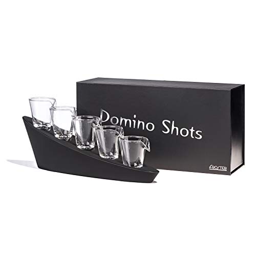 Froster Domino Shots Deluxe, fünf Schnapsgläser im Cascade-Ständer, Neuheit Wodka Geschenk für Männer, Bar-Set von Froster