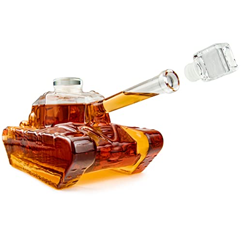 Froster Panzer Karaffe, Whisky Karaffe 1000 ml, Tankförmige Dekanter, Glaskaraffe mit Verschluss, Whiskey Geschenke für Männer, Whiskey-Liebhaber, Schnapsdekanter, Weinkaraffe in Panzerform, für Rum von Froster