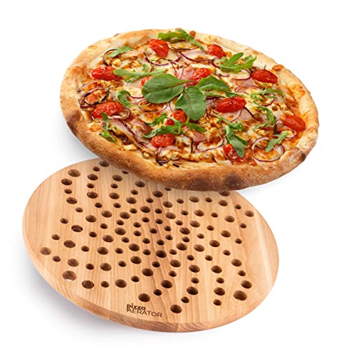 Froster Pizza Aerator - Pizzabrette mit Luftzirkulationstechnologie, Buchenholz Schneidebrett, 36 cm Pizzateller groß, Servierbrett rund, Holzteller, Pizza zubehör von Froster